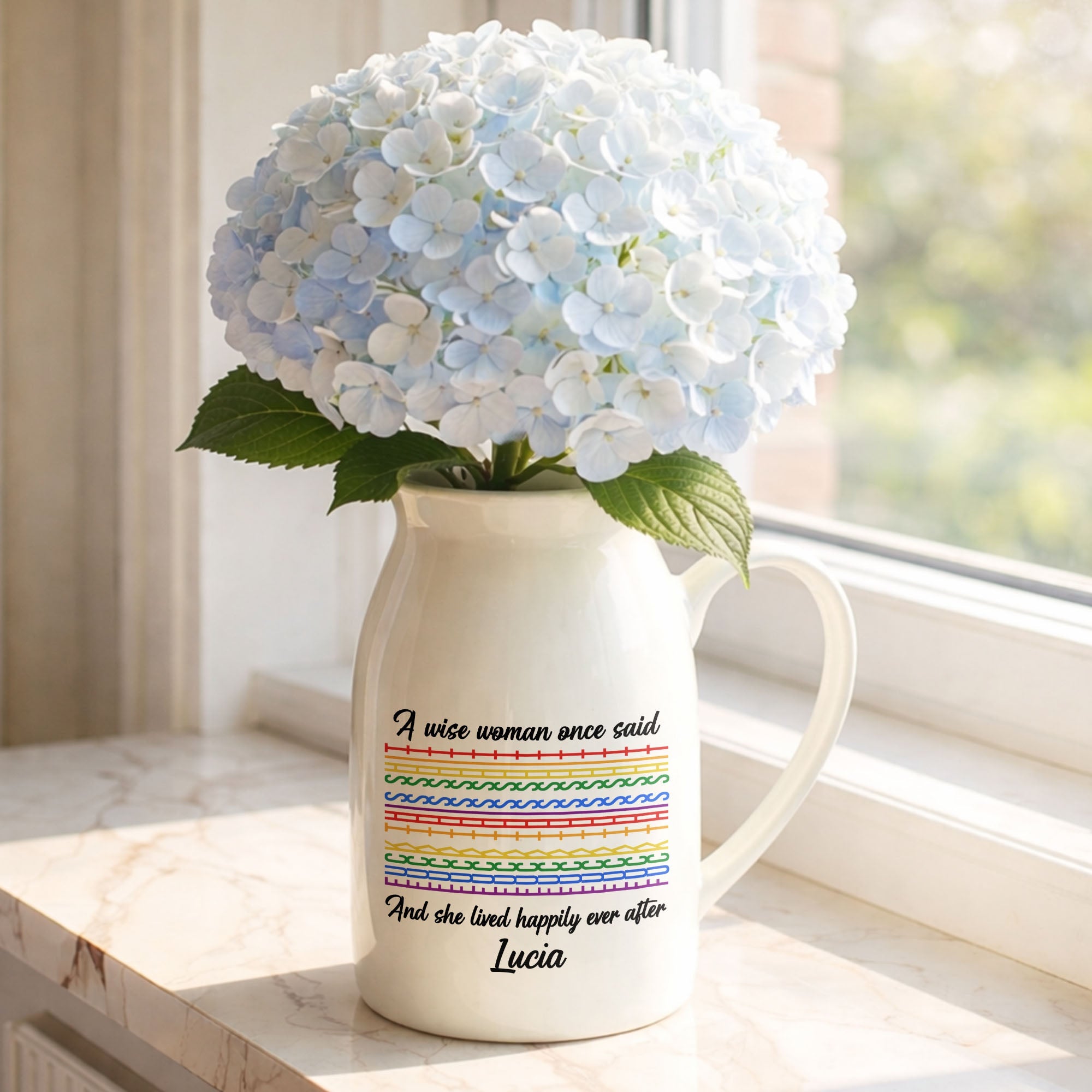 A Wise Woman Once Said Happily Ever After Colorful Pattern - Personalized Ceramic Flower Vase