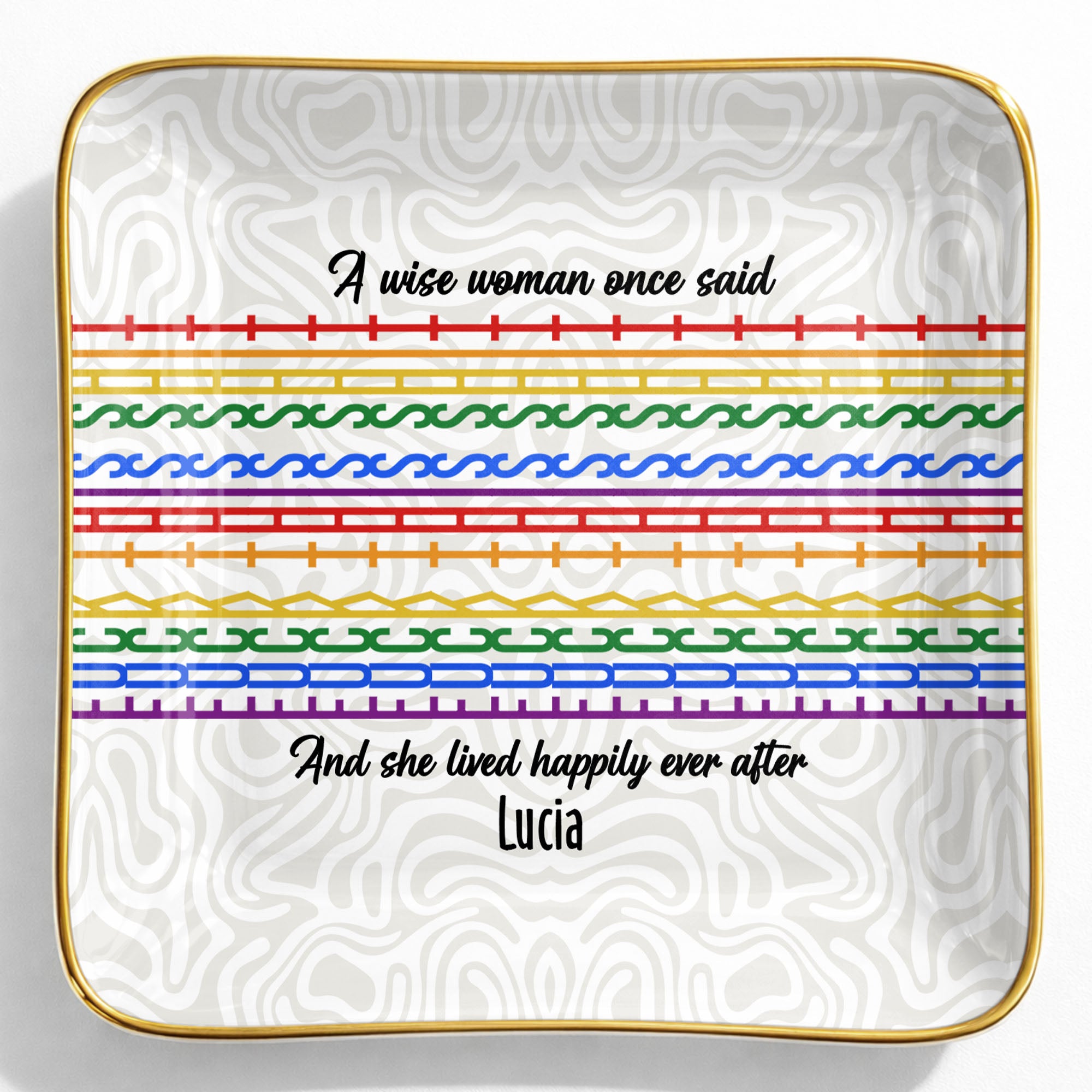 A Wise Woman Once Said And She Lived Happily Ever After Colorful Pattern - Personalized Custom Jewelry Dish, Ceramic Dish, Square Shape - DTG039_SCRF
