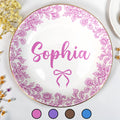 Personalize With Your Special Message, Flowers And Bow - Personalized Custom Jewelry Dish, Ceramic Dish, Round Shape - DTG042_RCRF