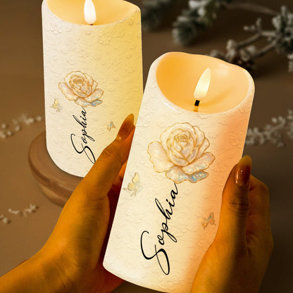 Customize Your Special Moment With Rose And Butterfly - Personalized Custom LED Candle - DTG044_LECA