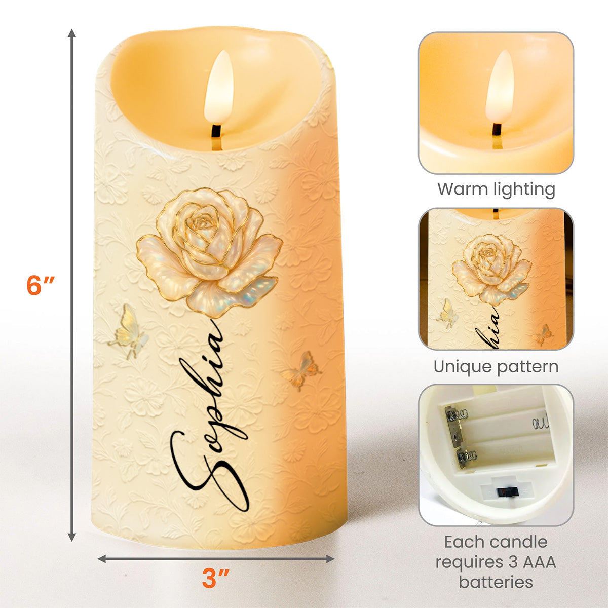 Customize Your Special Moment With Rose And Butterfly - Personalized Custom LED Candle - DTG044_LECA