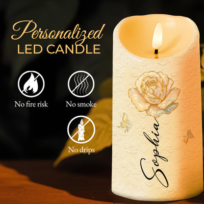 Customize Your Special Moment With Rose And Butterfly - Personalized Custom LED Candle - DTG044_LECA