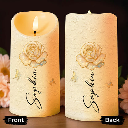 Customize Your Special Moment With Rose And Butterfly - Personalized Custom LED Candle - DTG044_LECA