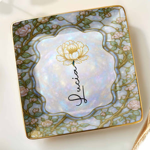 Capture The Essence Of Elegance, Flowers - Personalized Custom Jewelry Dish, Ceramic Dish, Square Shape - DTG045_SCRF