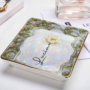 Capture The Essence Of Elegance, Flowers - Personalized Custom Jewelry Dish, Ceramic Dish, Square Shape - DTG045_SCRF