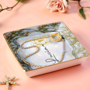 Capture The Essence Of Elegance, Flowers - Personalized Custom Jewelry Dish, Ceramic Dish, Square Shape - DTG045_SCRF