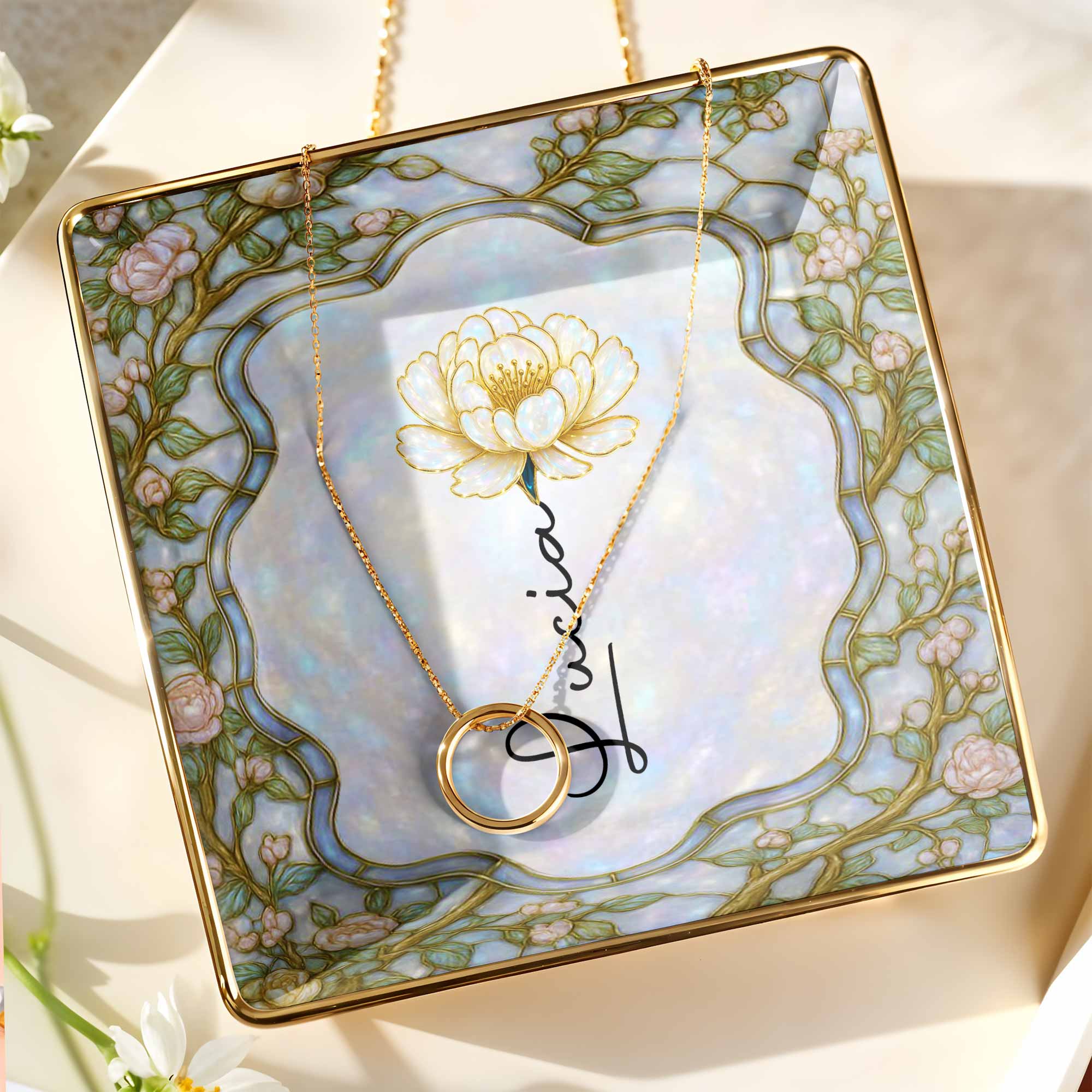 Capture The Essence Of Elegance, Flowers - Personalized Custom Jewelry Dish, Ceramic Dish, Square Shape - DTG045_SCRF
