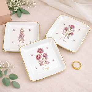 Celebrate Beauty And Elegance With Flowers And Butterflies - Personalized Custom Jewelry Dish, Square Ceramic Dish - DTG074_SCRD