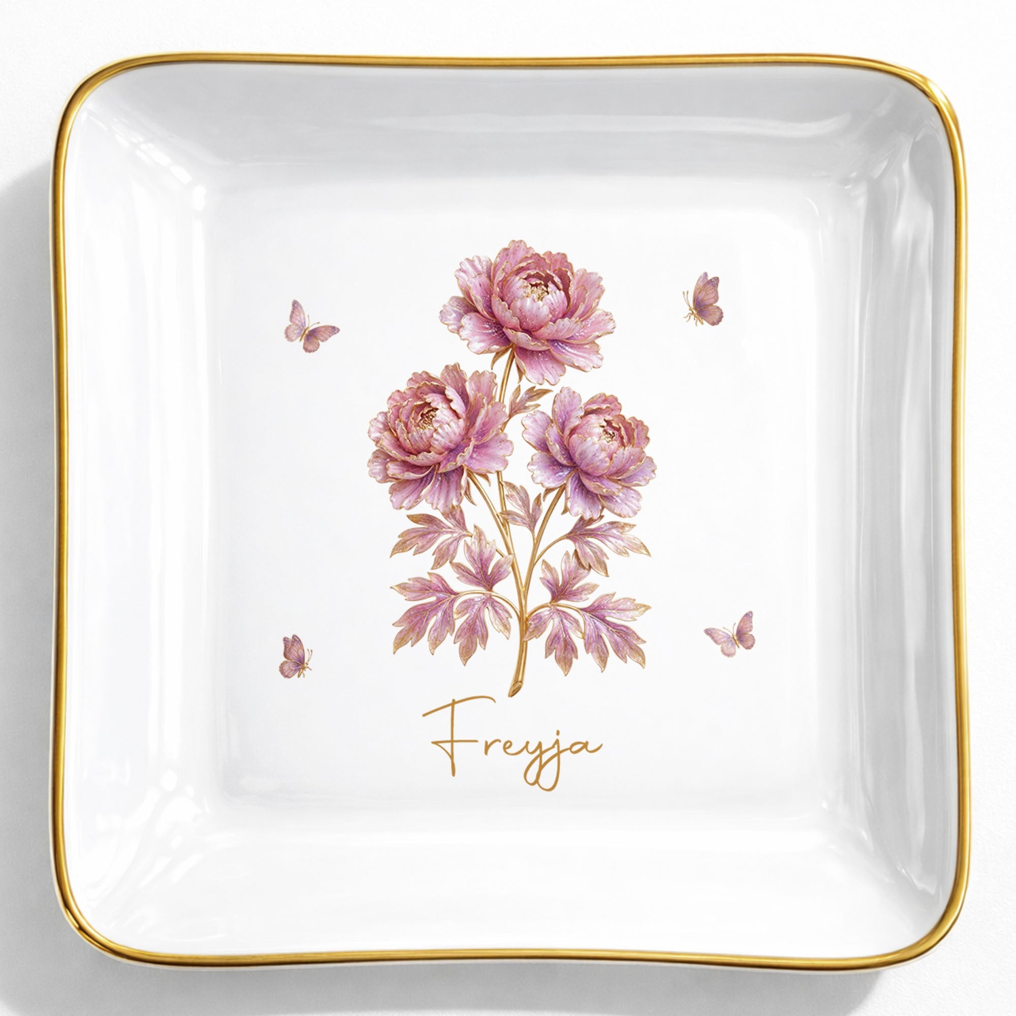 Celebrate Beauty And Elegance With Flowers And Butterflies - Personalized Custom Jewelry Dish, Square Ceramic Dish - DTG074_SCRD