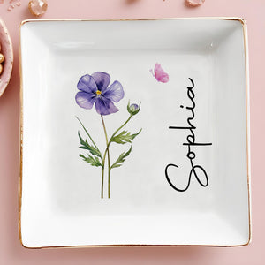 Celebrate Your Special Moments With Elegant Flower And Butterfly - Personalized Custom Jewelry Dish, Square Ceramic Dish - DTG075_SCRD