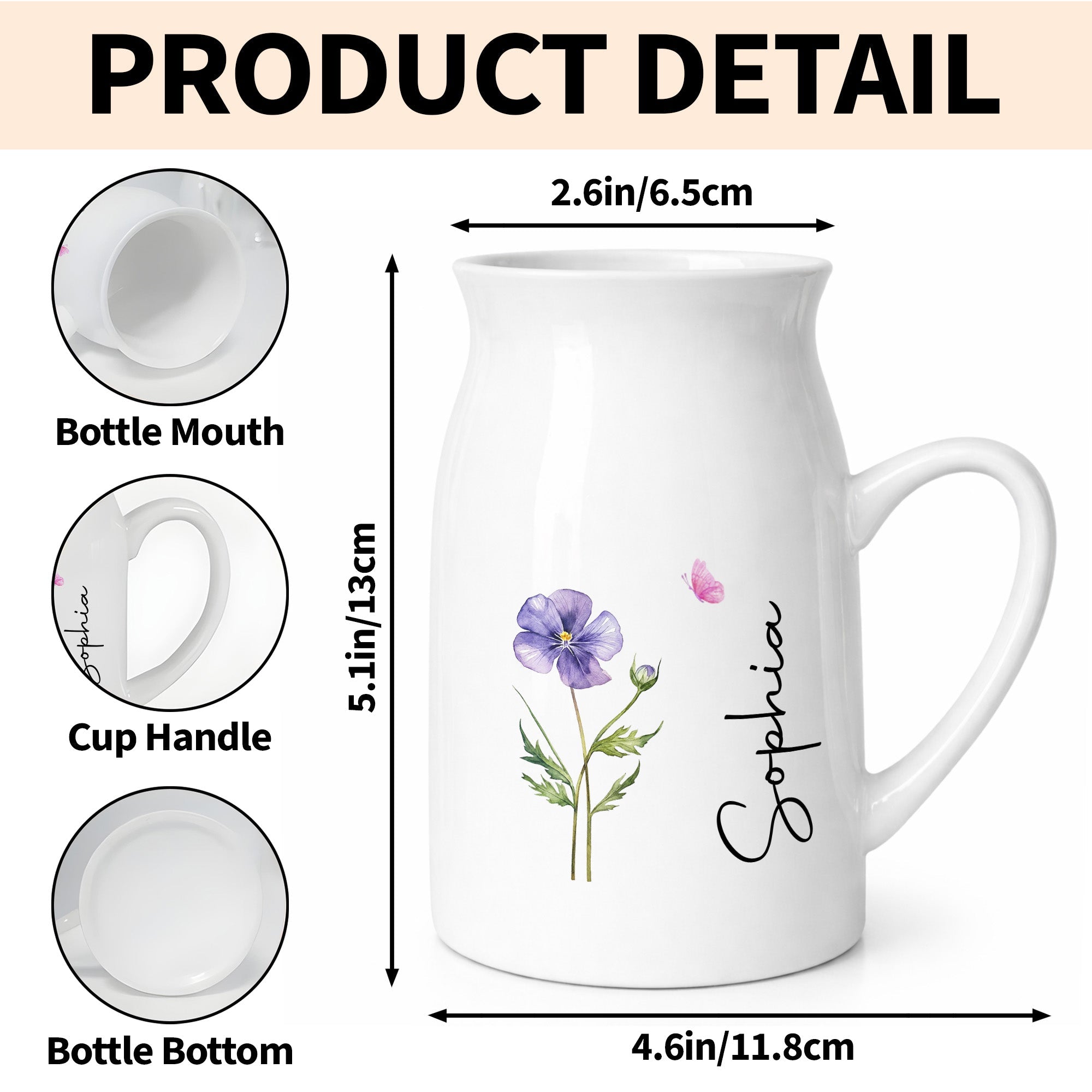 Adorn Your Home With Charm, Elegant Flowers and Butterflies Vase - Personalized Ceramic Flower Vase