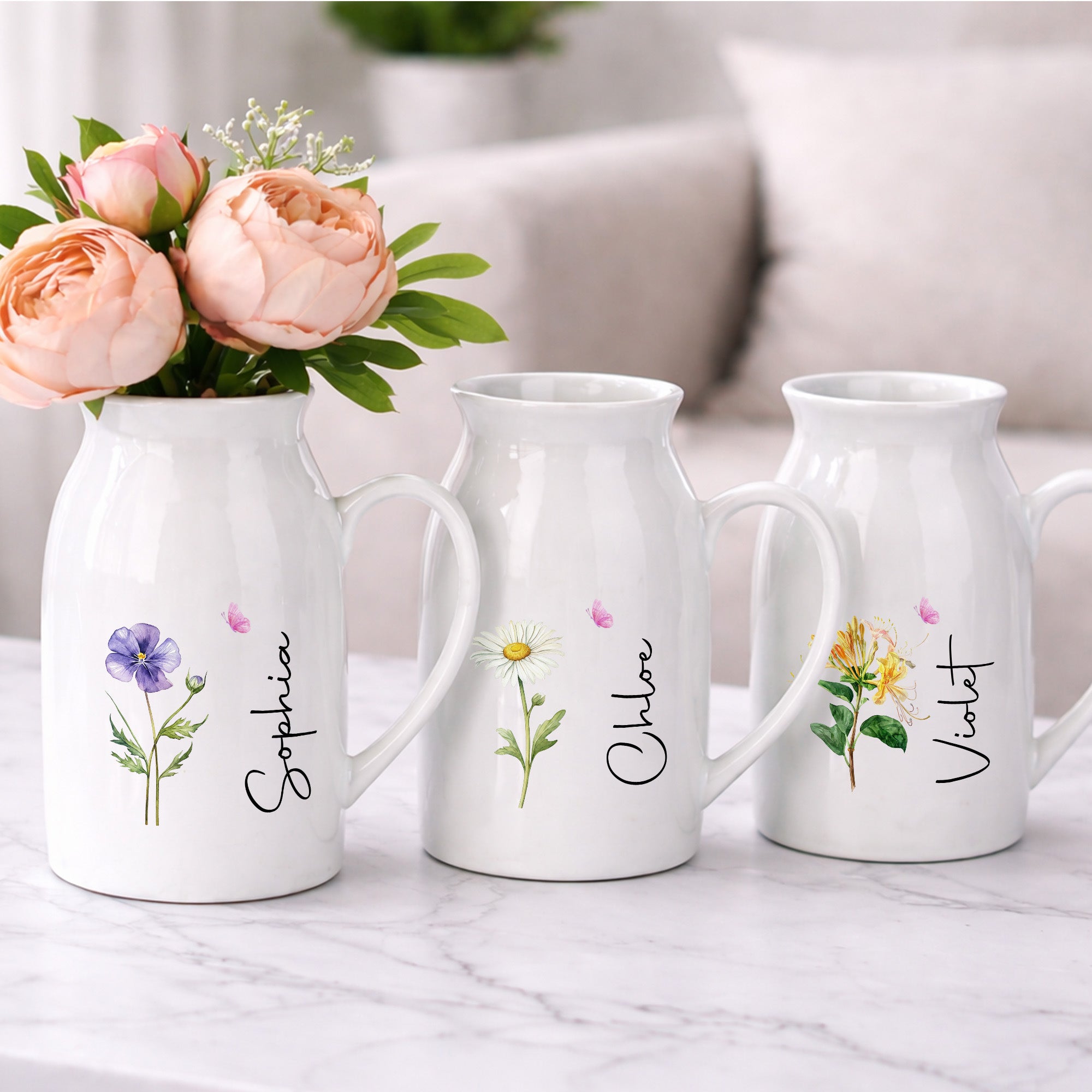 Adorn Your Home With Charm, Elegant Flowers and Butterflies Vase - Personalized Ceramic Flower Vase
