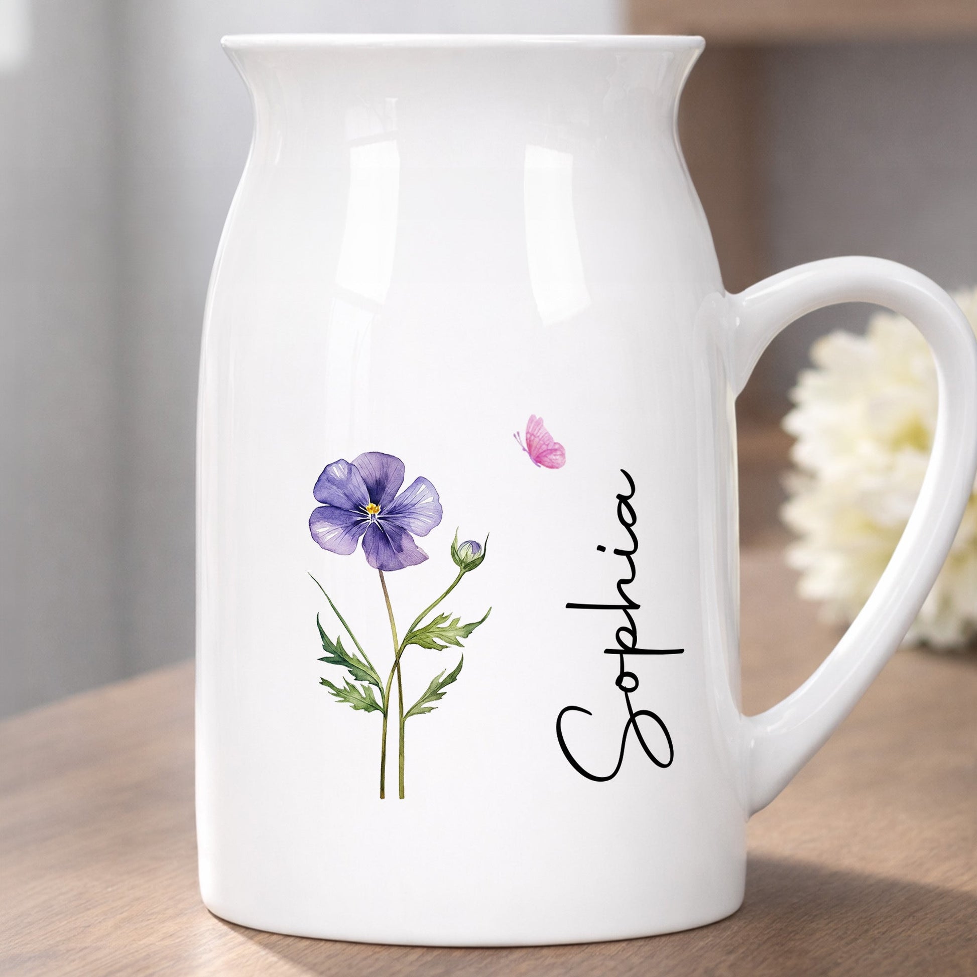 Adorn Your Home With Charm, Elegant Flowers and Butterflies Vase - Personalized Ceramic Flower Vase