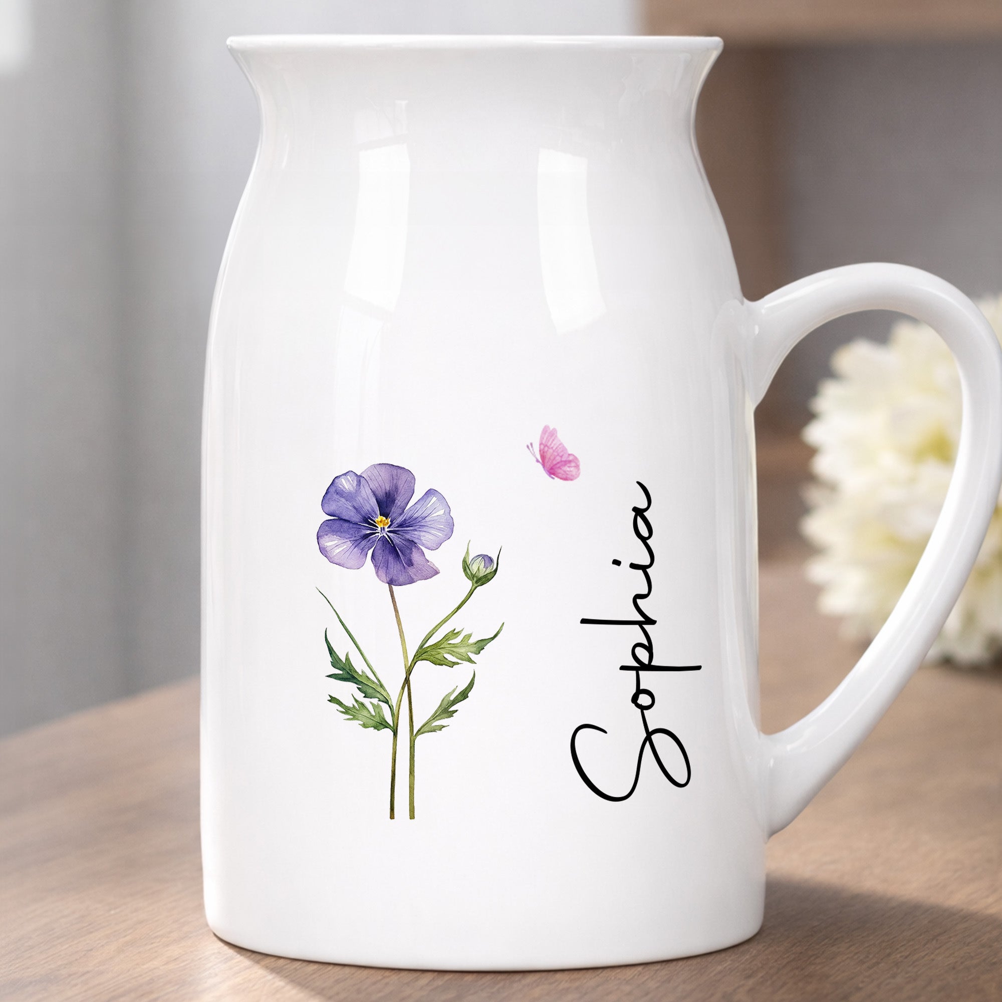 Adorn Your Home With Charm, Elegant Flowers and Butterflies Vase - Personalized Ceramic Flower Vase