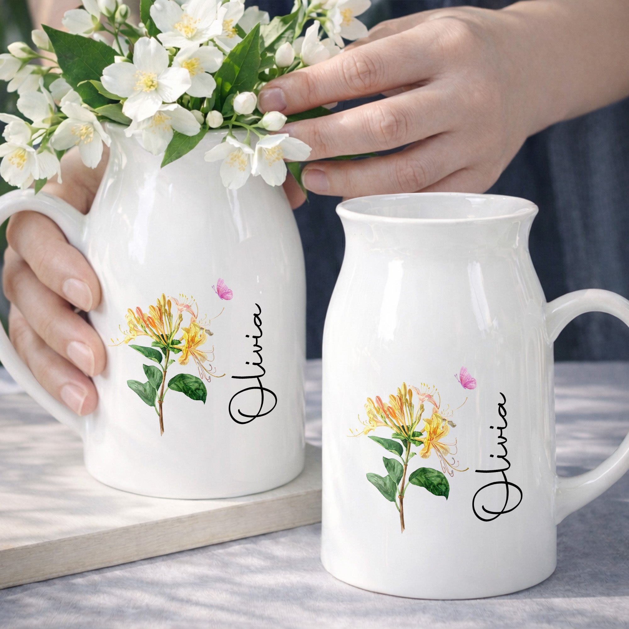 Adorn Your Home With Charm, Elegant Flowers and Butterflies Vase - Personalized Ceramic Flower Vase