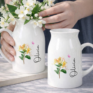 Adorn Your Home With Charm, Elegant Flowers and Butterflies Vase - Personalized Ceramic Flower Vase