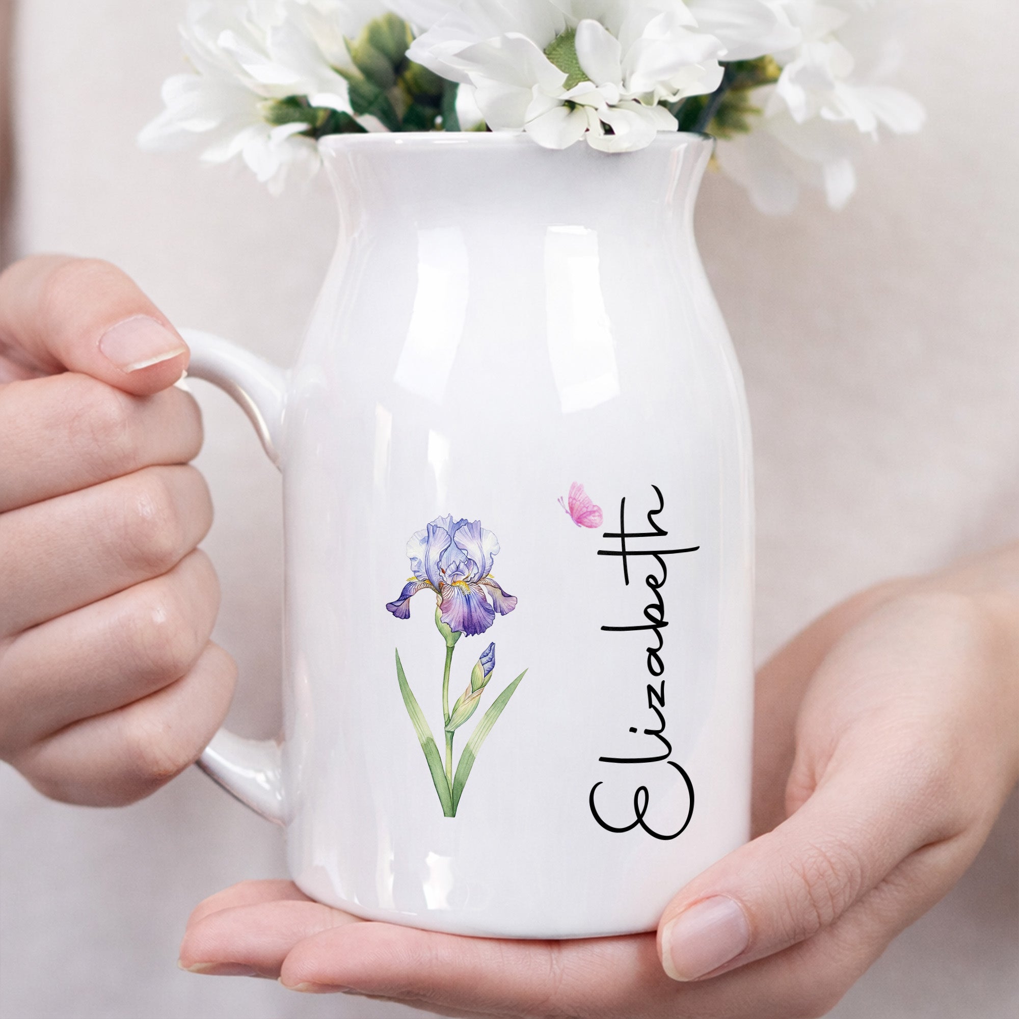 Adorn Your Home With Charm, Elegant Flowers and Butterflies Vase - Personalized Ceramic Flower Vase