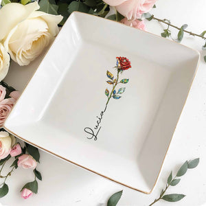 A Beautiful Bloom Custom Name Rose Flower - Personalized Custom Jewelry Dish, Square Ceramic Dish - DTG082_SCRD