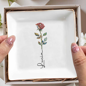 A Beautiful Bloom Custom Name Rose Flower - Personalized Custom Jewelry Dish, Square Ceramic Dish - DTG082_SCRD