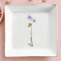 Beautiful Birth Month Flower Custom Name Square Ceramic Dish - Personalized Custom Jewelry Dish, Square Ceramic Dish - DTG084_SCRD