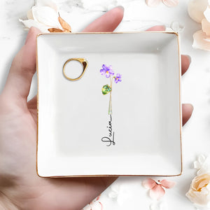 Beautiful Birth Month Flower Custom Name Square Ceramic Dish - Personalized Custom Jewelry Dish, Square Ceramic Dish - DTG084_SCRD