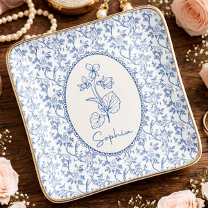 A Beautiful Bloom For A Special Soul Birth Month Flower Design - Personalized Custom Jewelry Dish, Ceramic Dish, Square Shape - DTG086_SCRF