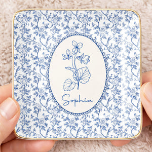 A Beautiful Bloom For A Special Soul Birth Month Flower Design - Personalized Custom Jewelry Dish, Ceramic Dish, Square Shape - DTG086_SCRF