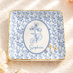 A Beautiful Bloom For A Special Soul Birth Month Flower Design - Personalized Custom Jewelry Dish, Ceramic Dish, Square Shape - DTG086_SCRF