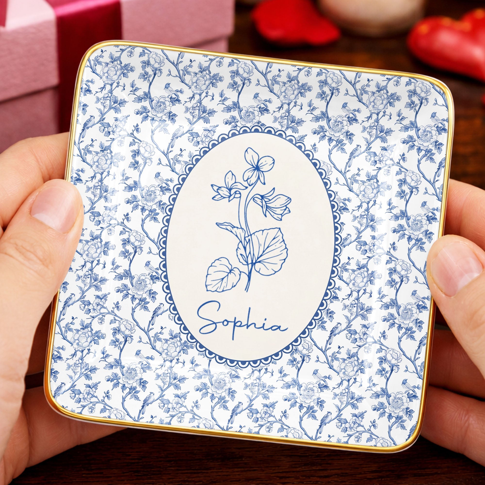 A Beautiful Bloom For A Special Soul Birth Month Flower Design - Personalized Custom Jewelry Dish, Ceramic Dish, Square Shape - DTG086_SCRF