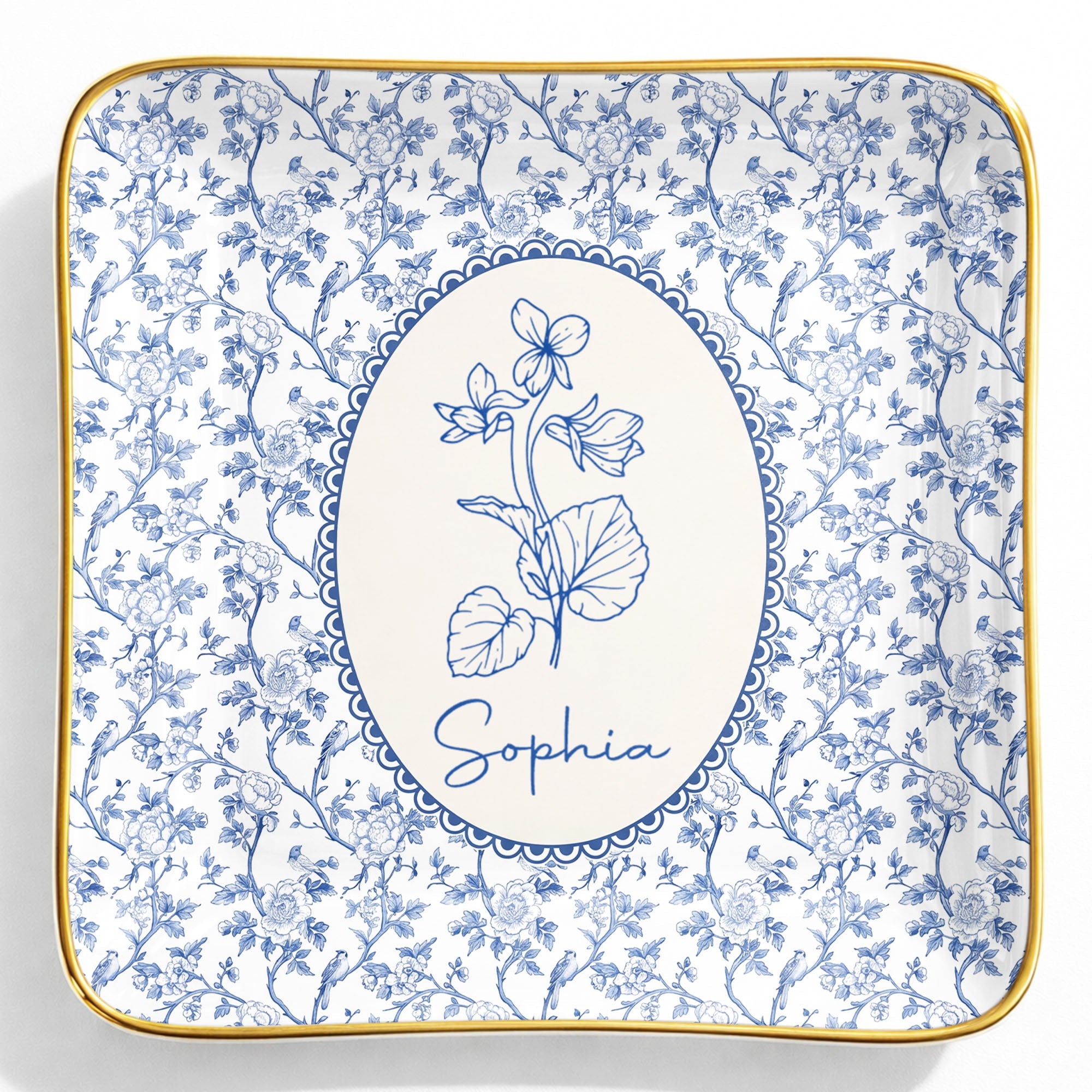 A Beautiful Bloom For A Special Soul Birth Month Flower Design - Personalized Custom Jewelry Dish, Ceramic Dish, Square Shape - DTG086_SCRF