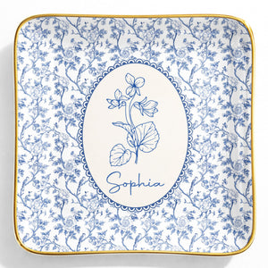 A Beautiful Bloom For A Special Soul Birth Month Flower Design - Personalized Custom Jewelry Dish, Ceramic Dish, Square Shape - DTG086_SCRF