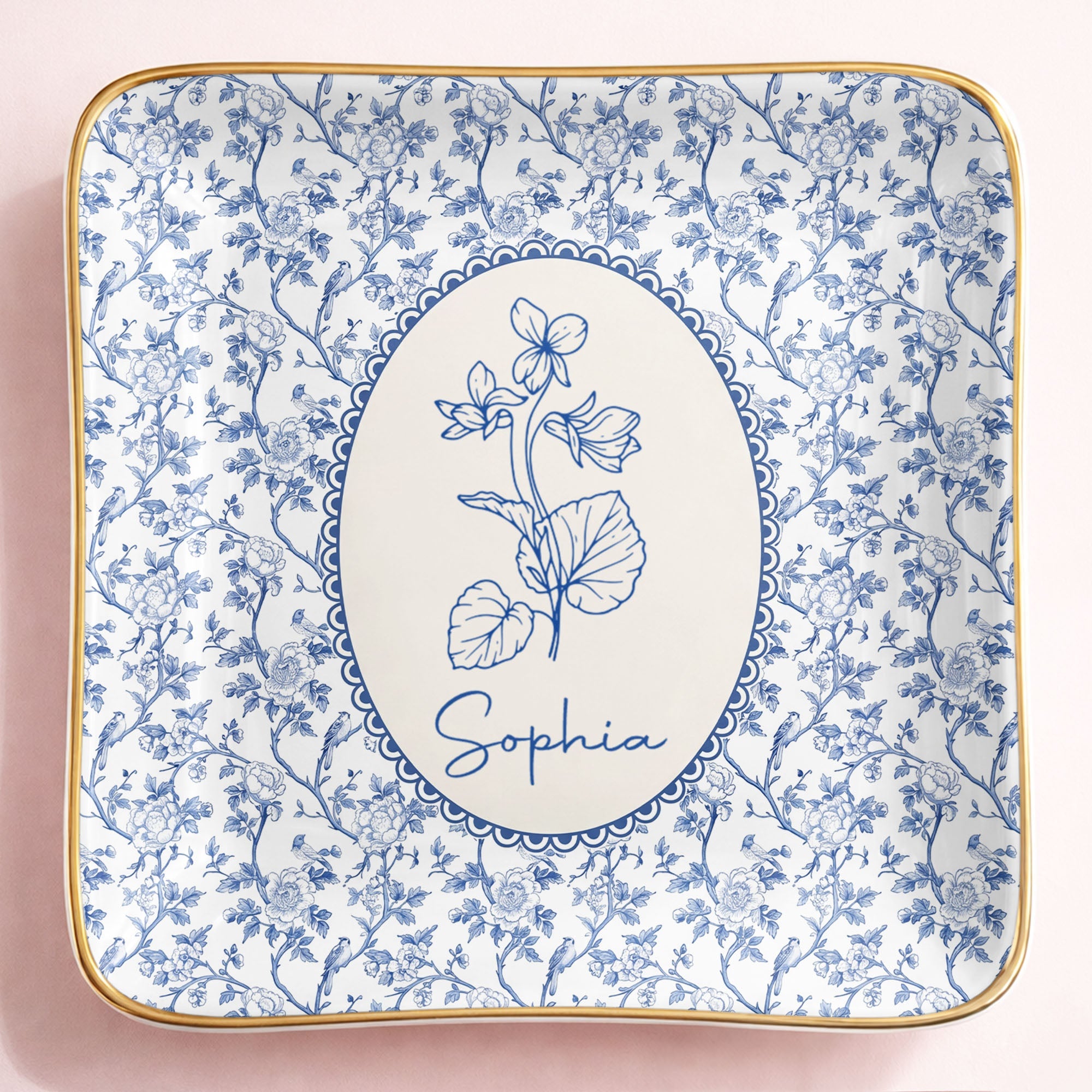 A Beautiful Bloom For A Special Soul Birth Month Flower Design - Personalized Custom Jewelry Dish, Ceramic Dish, Square Shape - DTG086_SCRF