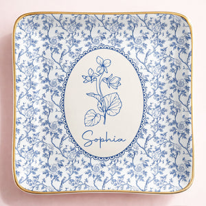 A Beautiful Bloom For A Special Soul Birth Month Flower Design - Personalized Custom Jewelry Dish, Ceramic Dish, Square Shape - DTG086_SCRF