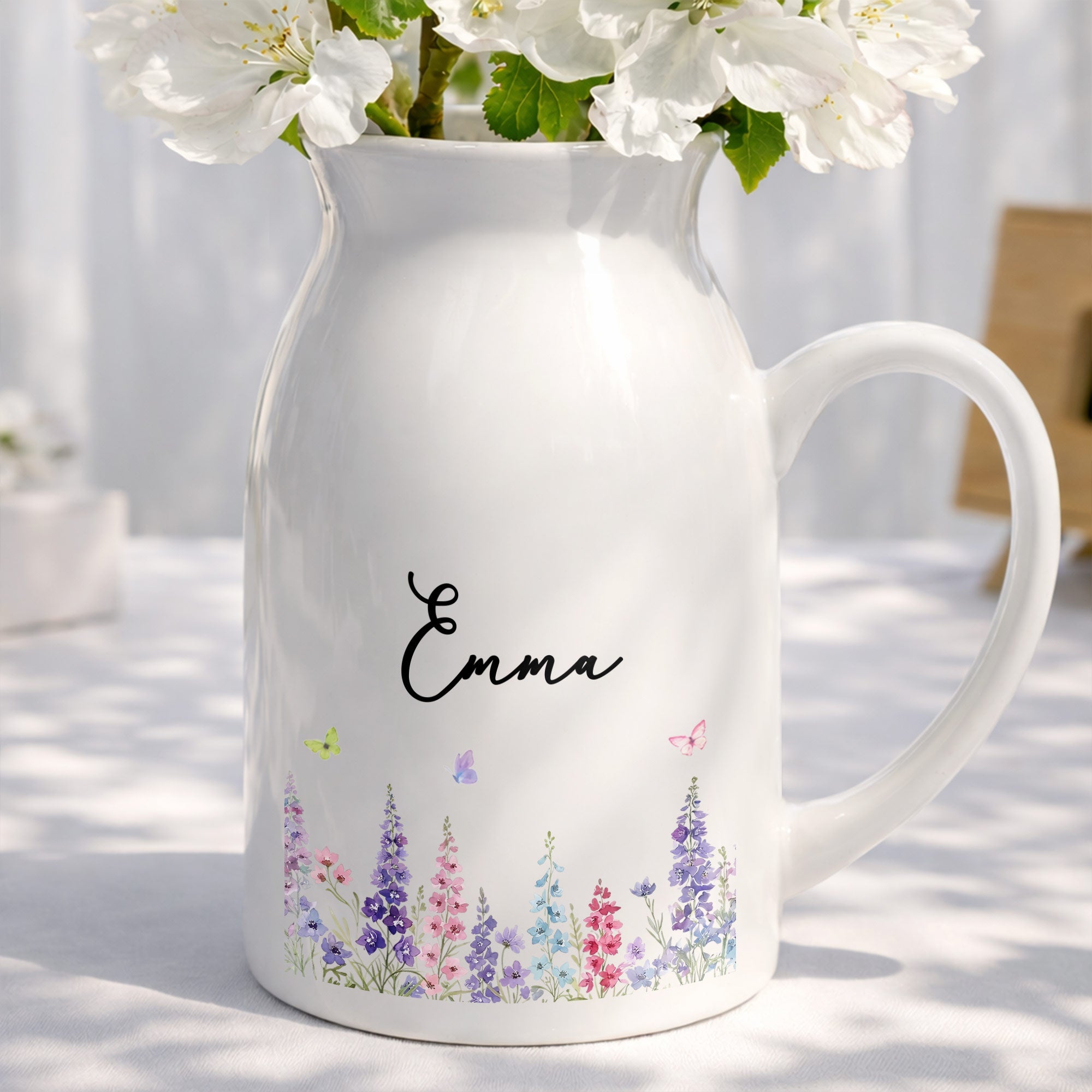 A Beautiful Garden Of Birth Month Flowers And Butterflies - Personalized Ceramic Flower Vase