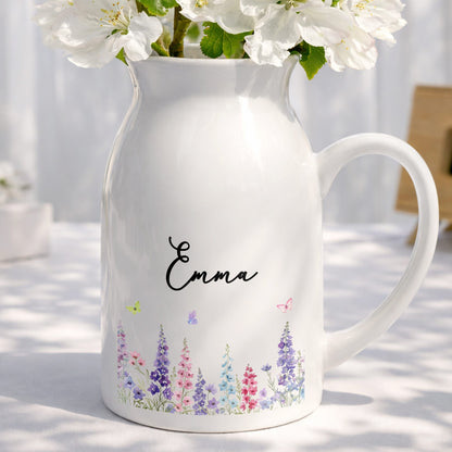 A Beautiful Garden Of Birth Month Flowers And Butterflies - Personalized Ceramic Flower Vase