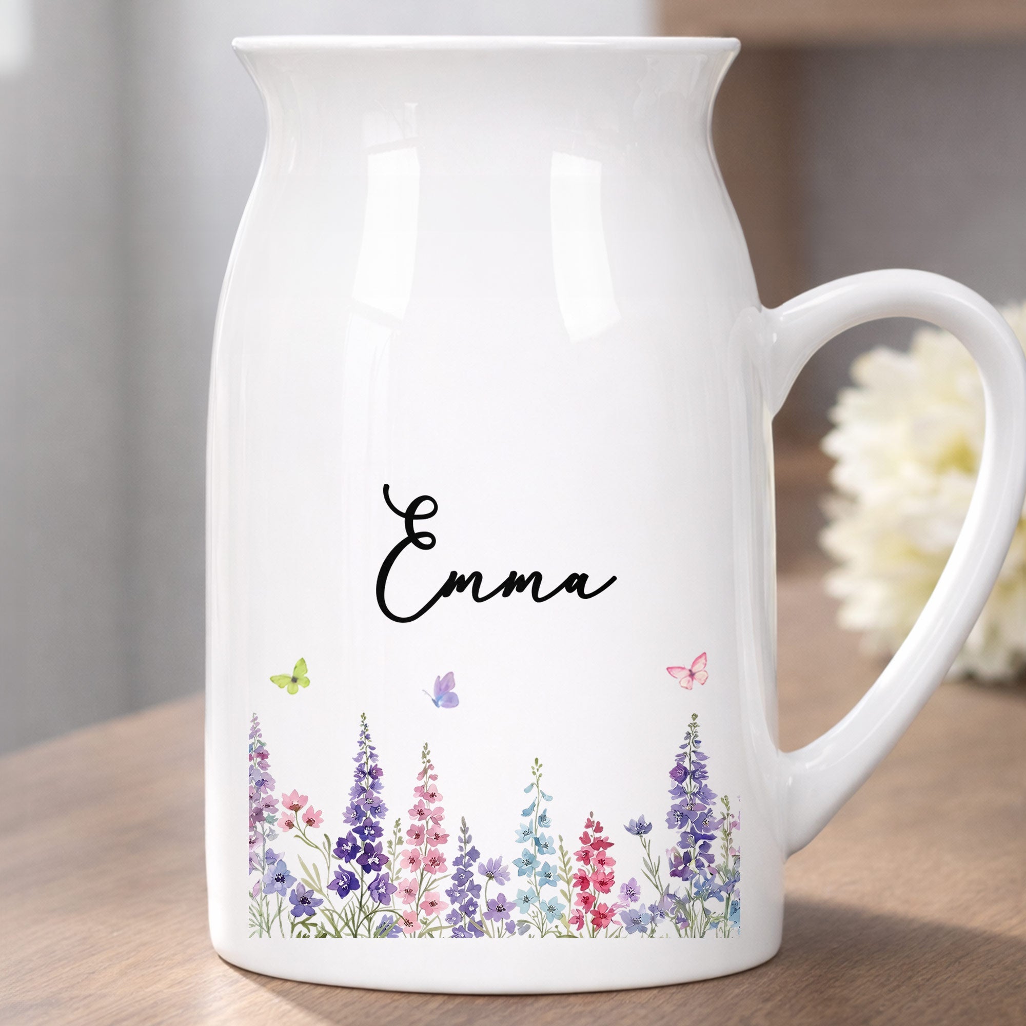 A Beautiful Garden Of Birth Month Flowers And Butterflies - Personalized Ceramic Flower Vase