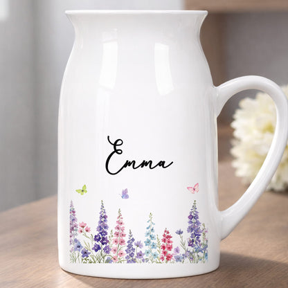 A Beautiful Garden Of Birth Month Flowers And Butterflies - Personalized Ceramic Flower Vase