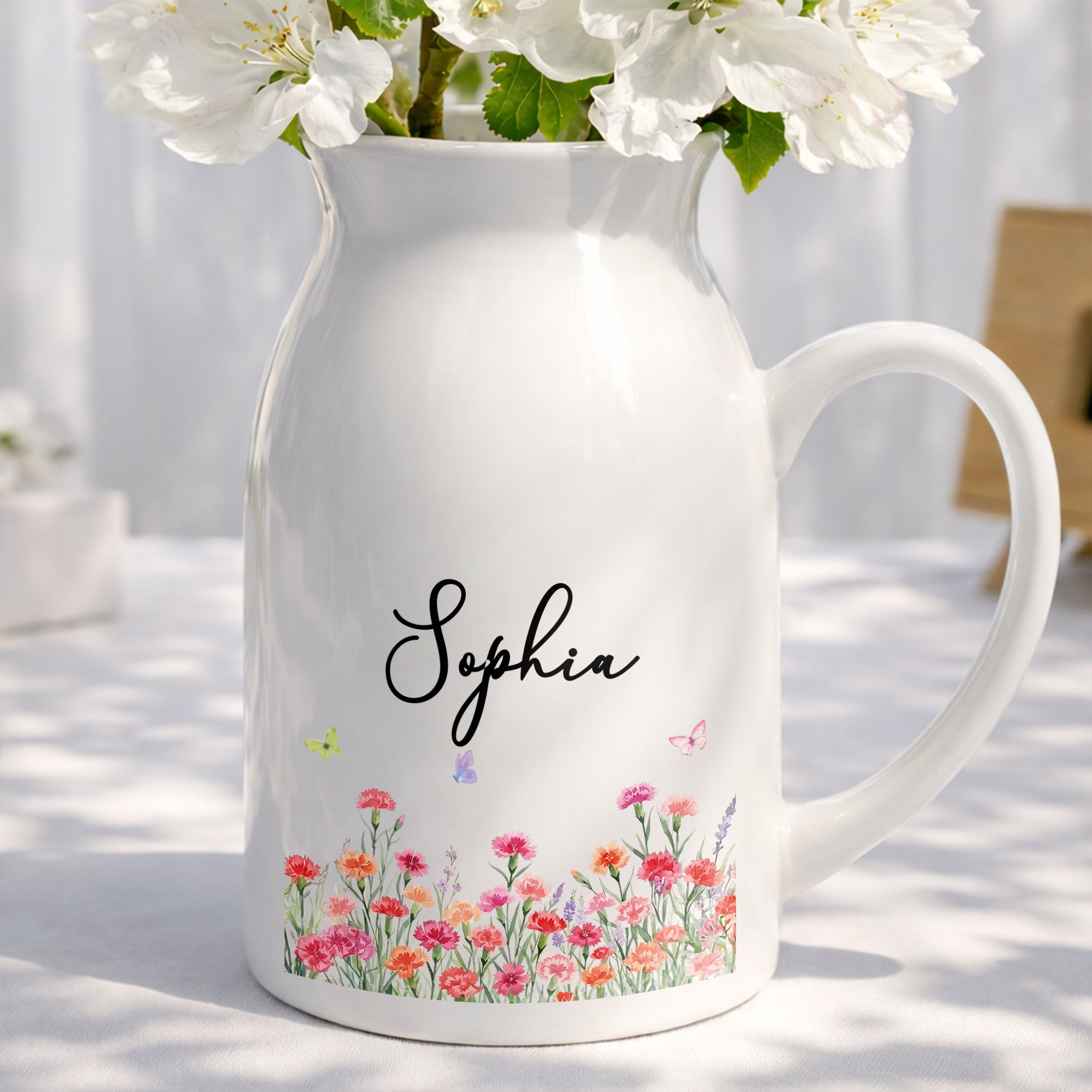 A Beautiful Garden Of Birth Month Flowers And Butterflies - Personalized Ceramic Flower Vase