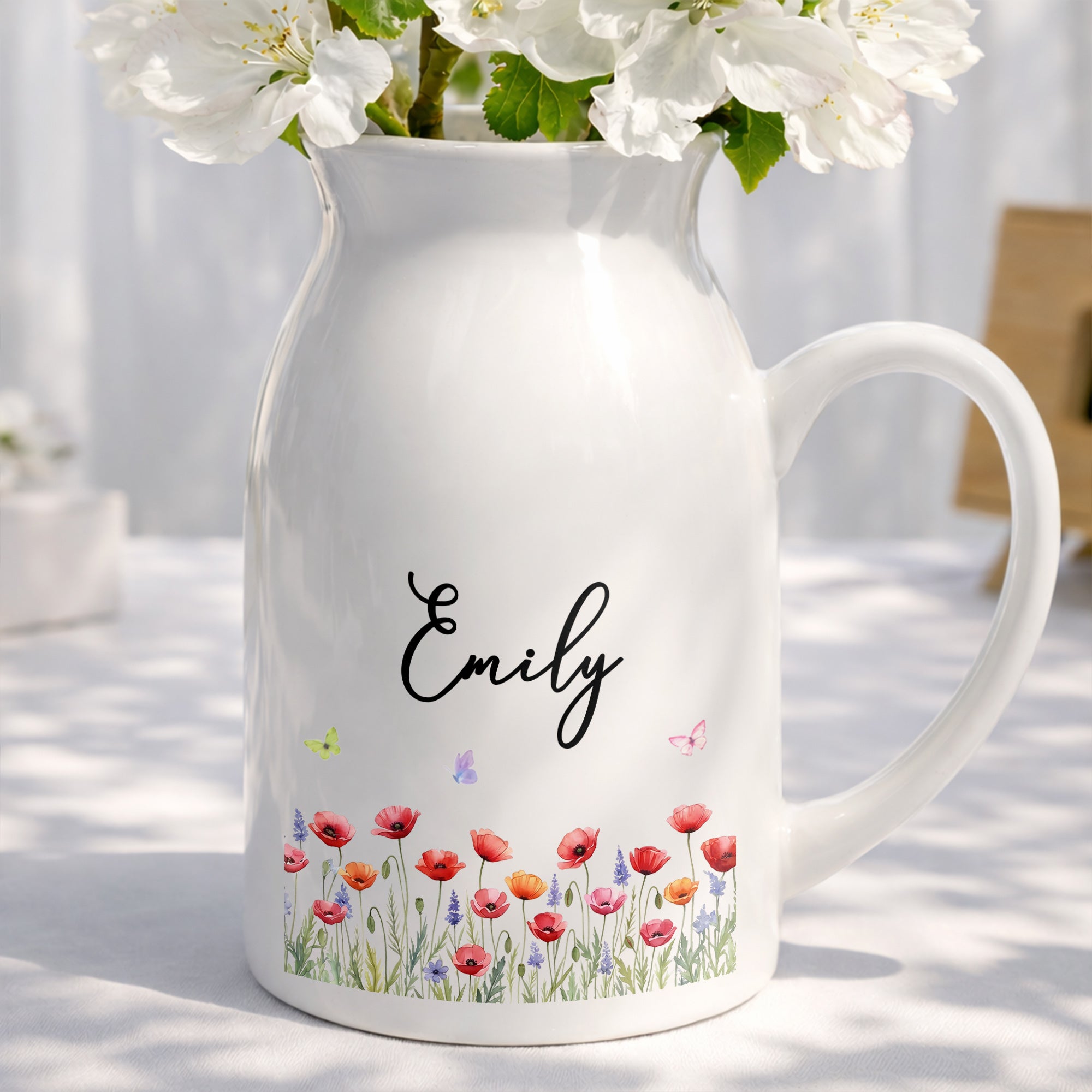 A Beautiful Garden Of Birth Month Flowers And Butterflies - Personalized Ceramic Flower Vase