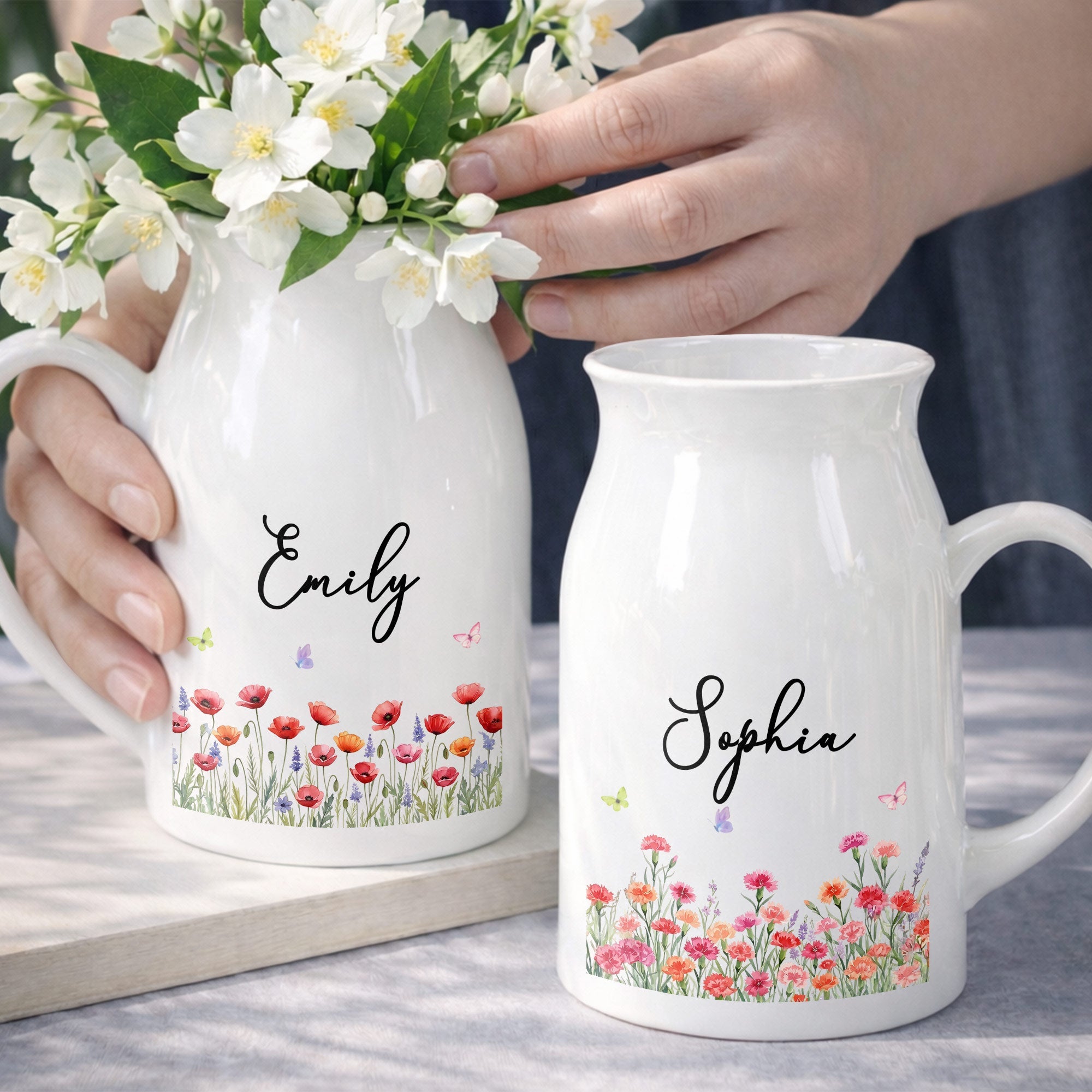 A Beautiful Garden Of Birth Month Flowers And Butterflies - Personalized Ceramic Flower Vase