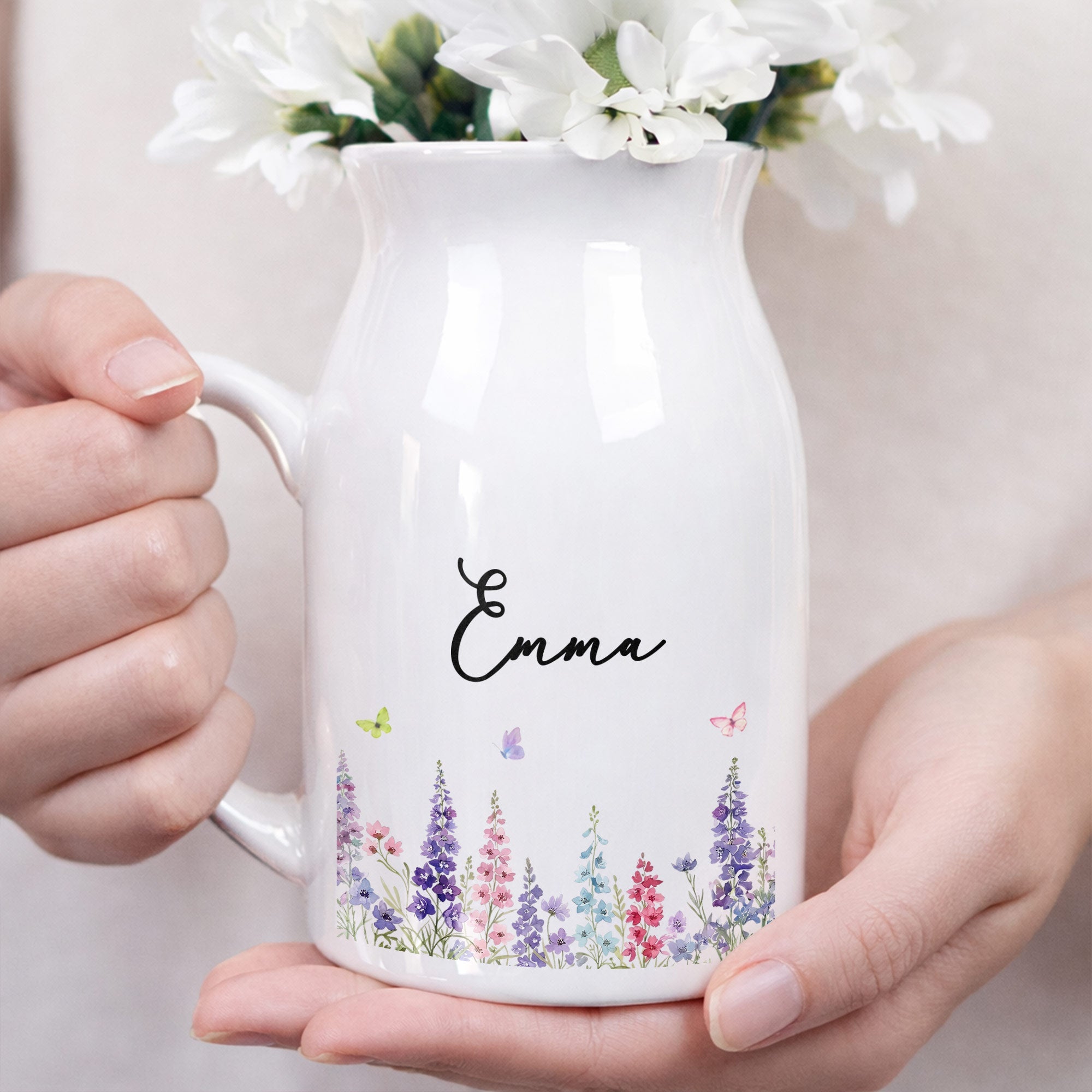 A Beautiful Garden Of Birth Month Flowers And Butterflies - Personalized Ceramic Flower Vase