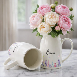 A Beautiful Garden Of Birth Month Flowers And Butterflies - Personalized Ceramic Flower Vase