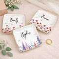 Custom Birth Month Flowers and Butterflies Garden Jewelry Dish - Personalized Custom Jewelry Dish, Ceramic Dish, Square Shape - DTG092_SCRF