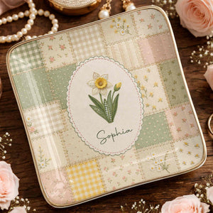 Bloom With Grace And Love Birth Month Flowers Faux Patchwork - Personalized Custom Jewelry Dish, Ceramic Dish, Square Shape - DTG112_SCRF