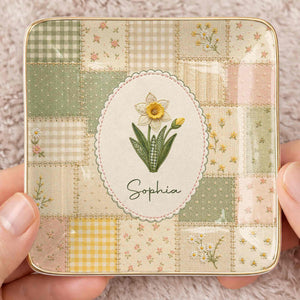 Bloom With Grace And Love Birth Month Flowers Faux Patchwork - Personalized Custom Jewelry Dish, Ceramic Dish, Square Shape - DTG112_SCRF