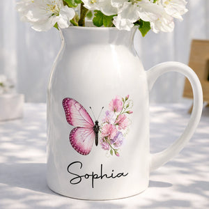 A Beautiful Butterfly And Its Blooming Flowers Custom Floral - Personalized Ceramic Flower Vase