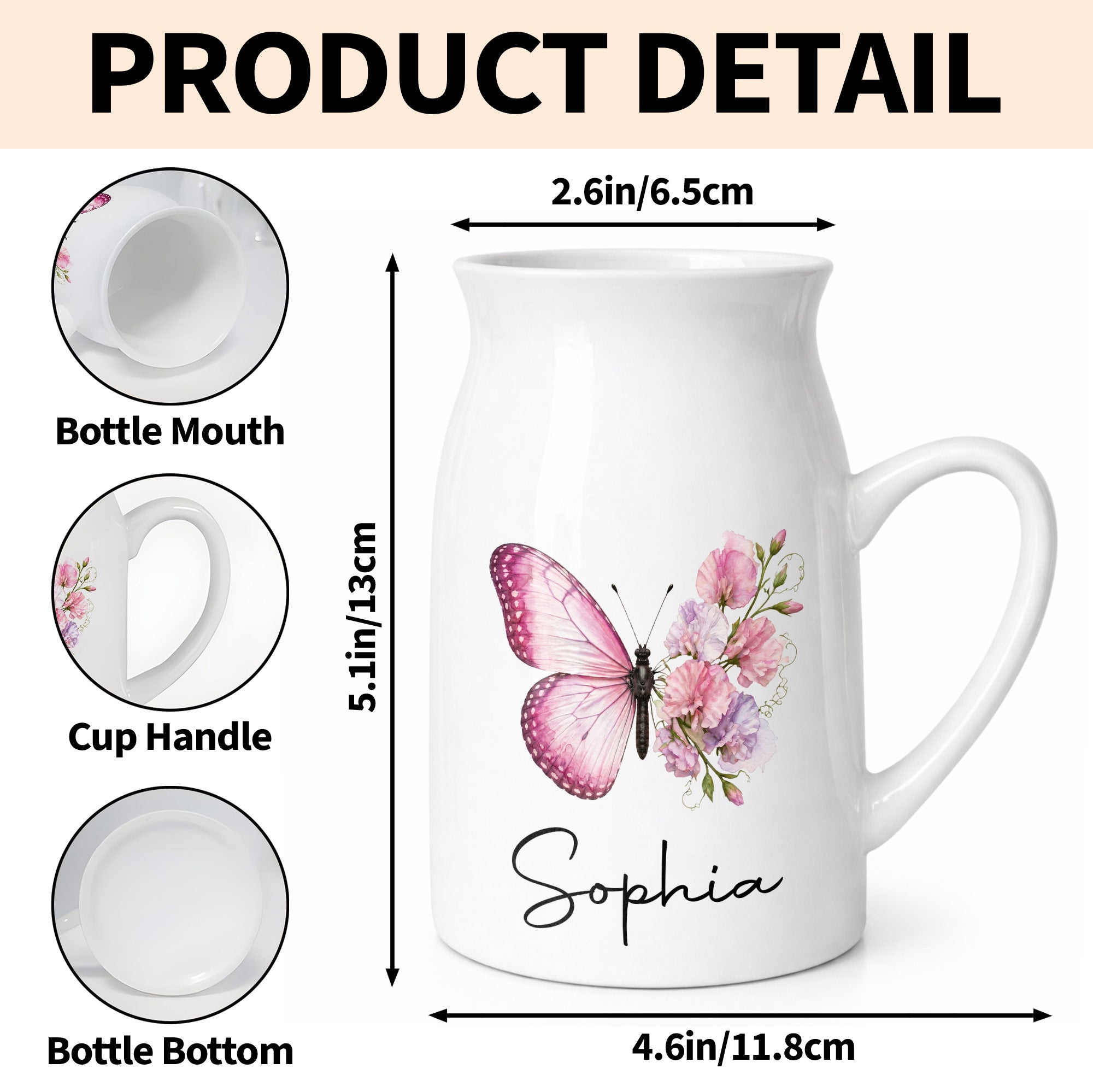 A Beautiful Butterfly And Its Blooming Flowers Custom Floral - Personalized Ceramic Flower Vase