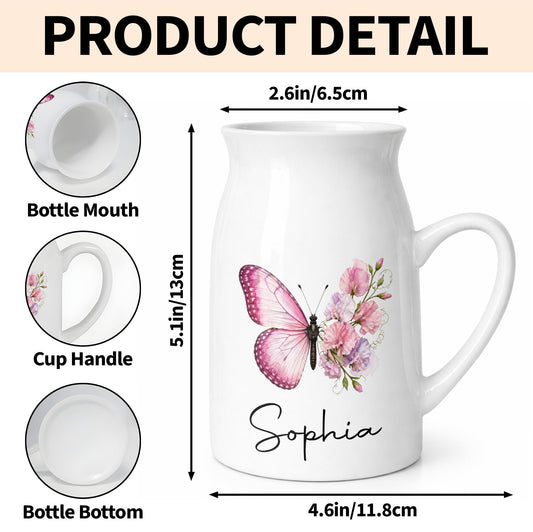 A Beautiful Butterfly And Its Blooming Flowers Custom Floral - Personalized Ceramic Flower Vase