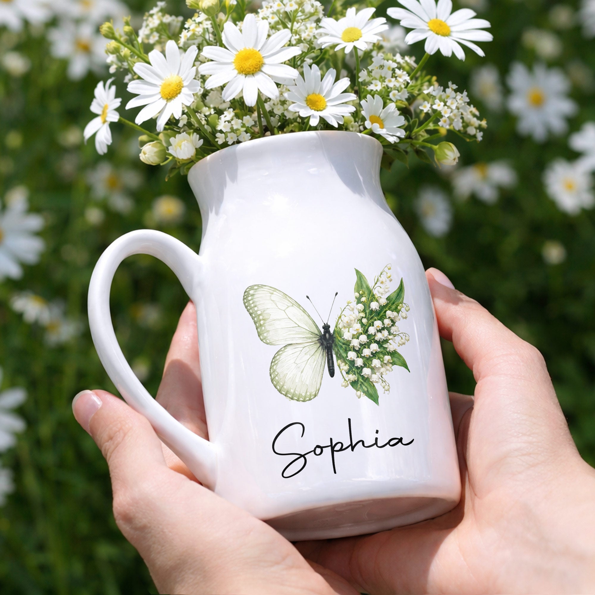 A Beautiful Butterfly And Its Blooming Flowers Custom Floral - Personalized Ceramic Flower Vase