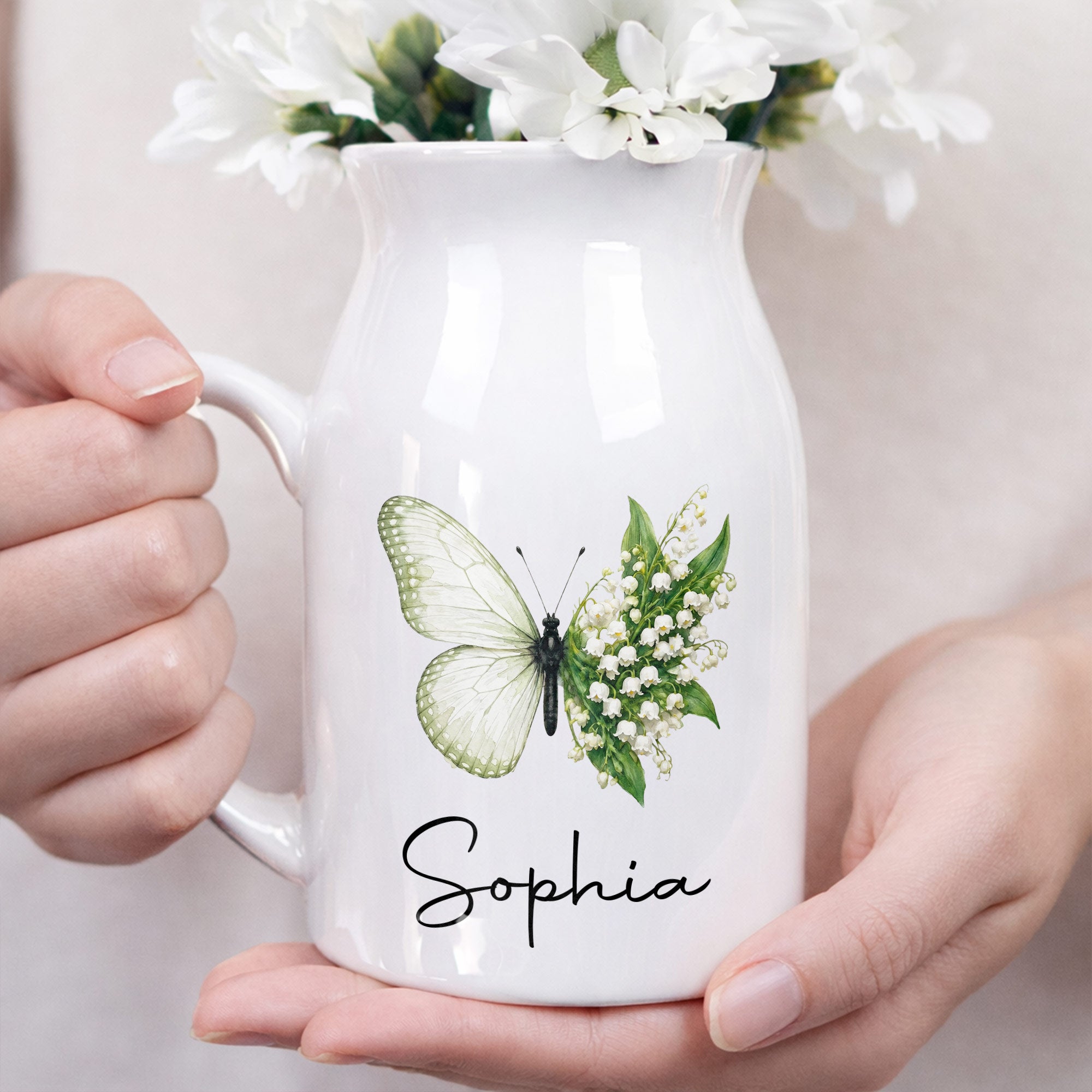 A Beautiful Butterfly And Its Blooming Flowers Custom Floral - Personalized Ceramic Flower Vase